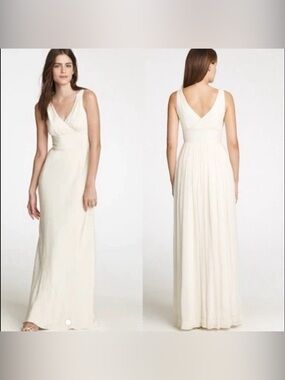 J.Crew Bridal Ivory Silk V-Neck Wedding Gown Maxi Dress Size 6 Style 63050